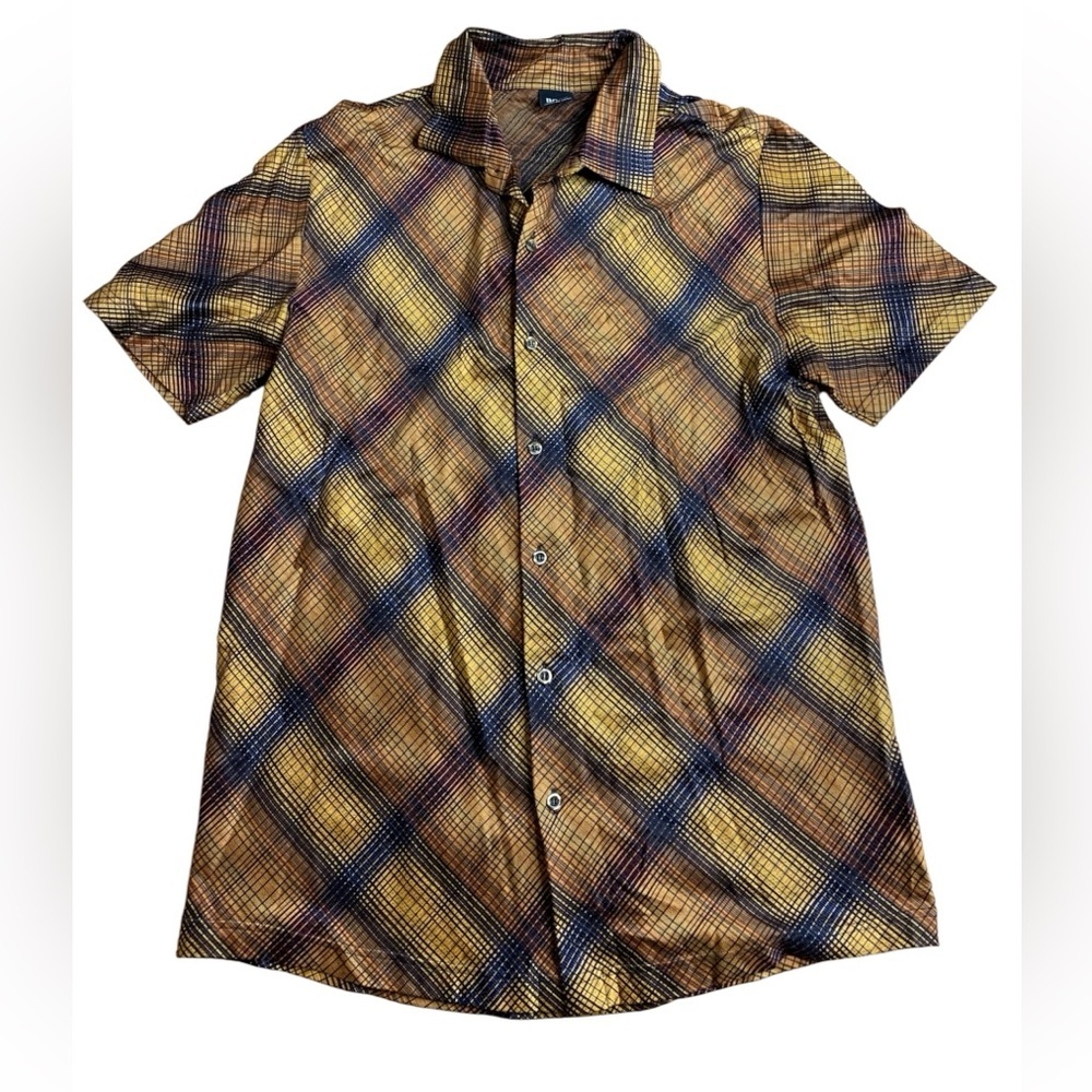 Vintage BOSS Hugo Boss Mercerized Cotton Plaid Button Down Shirt - Size L